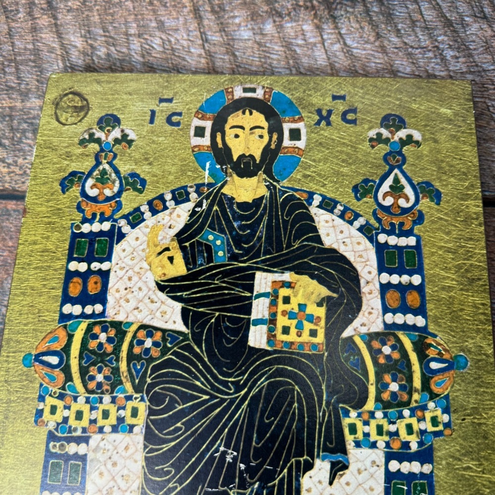 Christ Pantocrator Byzantine Icon 1960s Buch Kunstverlag Ettal Religious Plaque - Picture 4 of 13